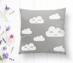 Gri Zeminli Bulut Motifli Dijital Baskılı Dekoratif Kırlent Kılıfı Realhomes