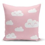 - K2141 - Realhomes  Pembe Zeminli Bulut Desenli Dijital Baskılı Kırlent Kılıfı Realhomes