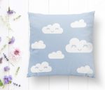 - K2142-1 - Realhomes Mavi Zeminli Bulut Temalı Dijital Baskılı Modern Yastık Kılıfı Realhomes