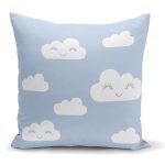 - K2142 - Realhomes Mavi Zeminli Bulut Temalı Dijital Baskılı Modern Yastık Kılıfı Realhomes