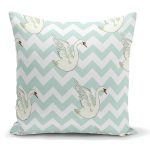 - K2145 - Realhomes Zigzag Zeminli Kuğu Desenli Dijital Baskılı Modern Yastık Kılıfı Realhomes