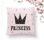 - K2148-1 - Realhomes  Pembe Zeminli Prıncess Yazılı Dijital Baskılı Kırlent Kılıfı Realhomes