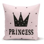 - K2148 - Realhomes  Pembe Zeminli Prıncess Yazılı Dijital Baskılı Kırlent Kılıfı Realhomes