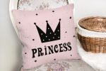 - K2148-2 - Realhomes  Pembe Zeminli Prıncess Yazılı Dijital Baskılı Kırlent Kılıfı Realhomes