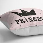 - K2148-3 - Realhomes  Pembe Zeminli Prıncess Yazılı Dijital Baskılı Kırlent Kılıfı Realhomes