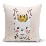 - K2150 - Realhomes Pembe Zeminli Lıttle Prıncess Desenli Dijital Baskılı Yastık Kılıfı Realhomes
