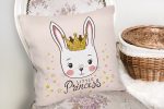 - K2150-2 - Realhomes Pembe Zeminli Lıttle Prıncess Desenli Dijital Baskılı Yastık Kılıfı Realhomes