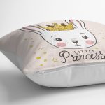 - K2150-3 - Realhomes Pembe Zeminli Lıttle Prıncess Desenli Dijital Baskılı Yastık Kılıfı Realhomes