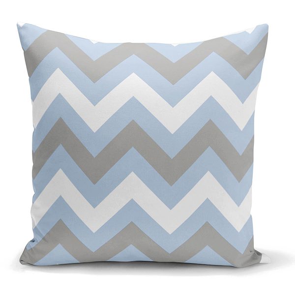 - K2177 - Realhomes  Mavi Gri Zigzag Desenli Dijital Baskılı Dekoratif Yastık Kılıfı Realhomes