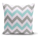 - K2178 - Realhomes Turkuaz Gri Zigzag Desenli Dijital Baskılı Modern Yastık Kılıfı Realhomes
