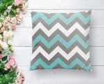 - K2179-1 - Realhomes  Gri Turkuaz Zigzag Desenli Dijital Baskılı Dekoratif Kırlent Kılıfı Realhomes