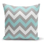 - K2179 - Realhomes  Gri Turkuaz Zigzag Desenli Dijital Baskılı Dekoratif Kırlent Kılıfı Realhomes