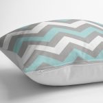 - K2179-3 - Realhomes  Gri Turkuaz Zigzag Desenli Dijital Baskılı Dekoratif Kırlent Kılıfı Realhomes