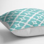 - K2189-3 - Realhomes Turkuaz Renkli Yonca Desenli Dijital Baskılı Yastık Kılıfı Realhomes