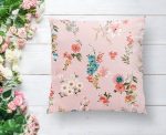 - K2222-1 - Realhomes Pembe Zeminli Çiçek Desenli Modern Yastık Kırlent Kılıfı Realhomes