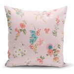 - K2222 - Realhomes Pembe Zeminli Çiçek Desenli Modern Yastık Kırlent Kılıfı Realhomes