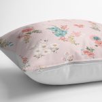- K2222-3 - Realhomes Pembe Zeminli Çiçek Desenli Modern Yastık Kırlent Kılıfı Realhomes
