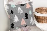 - K2223-2 - Realhomes Gri Zeminli Ağaç Temalı Dijital Baskılı Dekoratif Yastık Kılıfı Realhomes