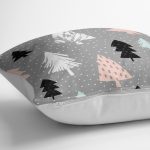 - K2223-3 - Realhomes Gri Zeminli Ağaç Temalı Dijital Baskılı Dekoratif Yastık Kılıfı Realhomes