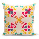 - K2227 - Realhomes Krem Zeminli Geometrik Dijital Baskılı Yastık Kırlent Kılıfı Realhomes