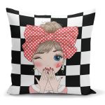 Damalı Fashion Gırl Dijital Baskılı Modern Yastık Kılıfı Realhomes