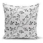 - K2237 - Realhomes Gri Zeminli Yaprak Desenli Dijital Baskılı Dekoratif Yastık Kılıfı Realhomes