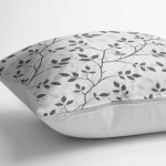 - K2237-3 - Realhomes Gri Zeminli Yaprak Desenli Dijital Baskılı Dekoratif Yastık Kılıfı Realhomes