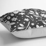 Füme Zeminli Çiçek Desenli Dijital Baskılı Modern Kırlent Kılıfı Realhomes