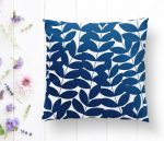 - K2256-1 - Realhomes Lacivert Yaprak Desenli Dijital Baskılı Dekoratif Yastık Kılıfı Realhomes