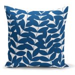 - K2256 - Realhomes Lacivert Yaprak Desenli Dijital Baskılı Dekoratif Yastık Kılıfı Realhomes