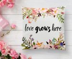 - K2281-1 - Realhomes Love Grows Here Yazılı Dijital Baskılı Modern Yastık Kılıfı Realhomes