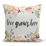 - K2281 - Realhomes Love Grows Here Yazılı Dijital Baskılı Modern Yastık Kılıfı Realhomes