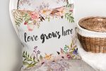 - K2281-2 - Realhomes Love Grows Here Yazılı Dijital Baskılı Modern Yastık Kılıfı Realhomes