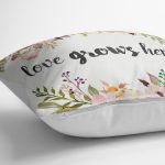 - K2281-3 - Realhomes Love Grows Here Yazılı Dijital Baskılı Modern Yastık Kılıfı Realhomes