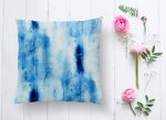- K2292-1 - Realhomes  Mavi Renkli Ebru Desenli Dijital Baskılı Modern Yastık Kılıfı Realhomes