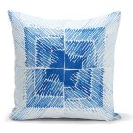 - K2300 - Realhomes  Mavi Kareli Resimli Dijital Baskılı Modern Kırlent Kılıfı Realhomes