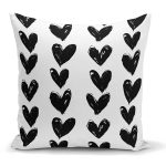 - K2305 - Realhomes  Siyah Kalp Desenli Dijital Baskılı Dekoratif Kırlent Kılıfı Realhomes