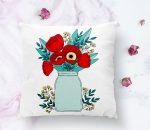 - K2325-1 - Realhomes  Saksıdaki Çiçekler Temalı Dijital Baskılı Kırlent Kılıfı Realhomes