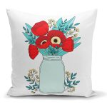 - K2325 - Realhomes  Saksıdaki Çiçekler Temalı Dijital Baskılı Kırlent Kılıfı Realhomes