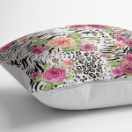 - K2339-3 - Realhomes Leopar Gül Motifli Dekoratif Yastık Kırlent Kılıfı Realhomes