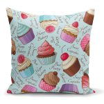 - K2340 - Realhomes Renkli Cupcake Desenli Dijital Yastık Kırlent Kılıfı Realhomes