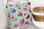 - K2340-2 - Realhomes Renkli Cupcake Desenli Dijital Yastık Kırlent Kılıfı Realhomes