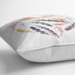 Renkli Tüyler Kalp Motifli Dekoratif Yastık Kırlent Kılıfı Realhomes