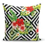 - K2345 - Realhomes  Geometrik Zeminde Çiçek Desenli Yastık Kırlent Kılıfı Realhomes