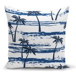 - K2346 - Realhomes Mavi Palmiye Desenli Dekoratif Yastık Kırlent Kılıfı Realhomes