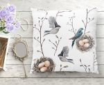 - K2347-1 - Realhomes Kuşlar ve Dal Desenli Dekoratif Yastık Kırlent Kılıfı Realhomes
