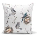 - K2347 - Realhomes Kuşlar ve Dal Desenli Dekoratif Yastık Kırlent Kılıfı Realhomes