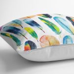 Renkli Tüyler ve Yapraklar Resimli Dekoratif Yastık Kırlent Kılıfı Realhomes