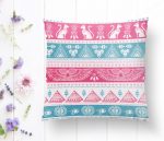 - K2357-1 - Realhomes  Mavi Pembe Etnik Desenli Dekoratif Yastık Kırlent Kılıfı Realhomes