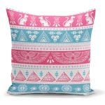 - K2357 - Realhomes  Mavi Pembe Etnik Desenli Dekoratif Yastık Kırlent Kılıfı Realhomes